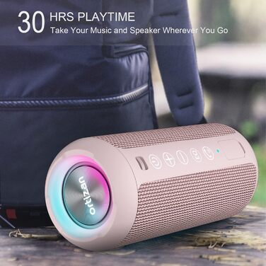Портативна Bluetooth колонка Ortizan з RGB підсвіткою, водонепроникність IPX7, 30 годин роботи, баси Boost, TWS, AUX, TF картка, мікрофон (РОЖЕВА)