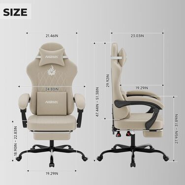Ігрове крісло Ergonomic Gaming Chair для дітей, підлітків та дорослих, ергономічний комп'ютерний стілець з регулюванням висоти та нахилу спинки, чорно-бежеве