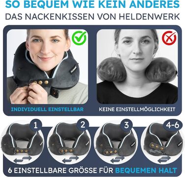 Подушка для шиї Comfy від HELDENWERK для подорожей: Memory Foam, 6-позиційна, для авто/літака, зручна, дихаюча, миюча (темно-сіра)