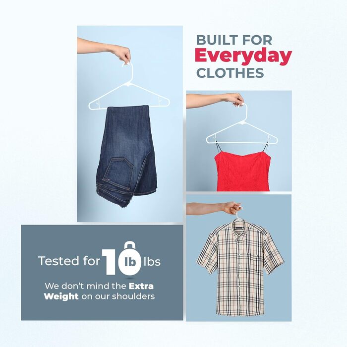 Плечики для одягу Neaties з пластику з гачком, міцні, стандартні, 30 шт, білі