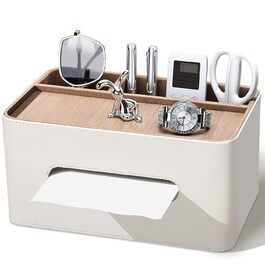 KINGFOM Склянка для серветок з 2 відсіками, з PU шкіри, для дому, офісу, ванної кімнати (Бежева)