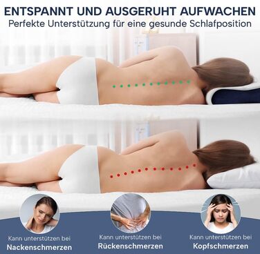 Ортопедична подушка для шиї з ефектом пам'яті (Memory Foam), регульована висота, для підтримки шийного відділу хребта та зняття болю, 60x30 см, середній рівень жорсткості