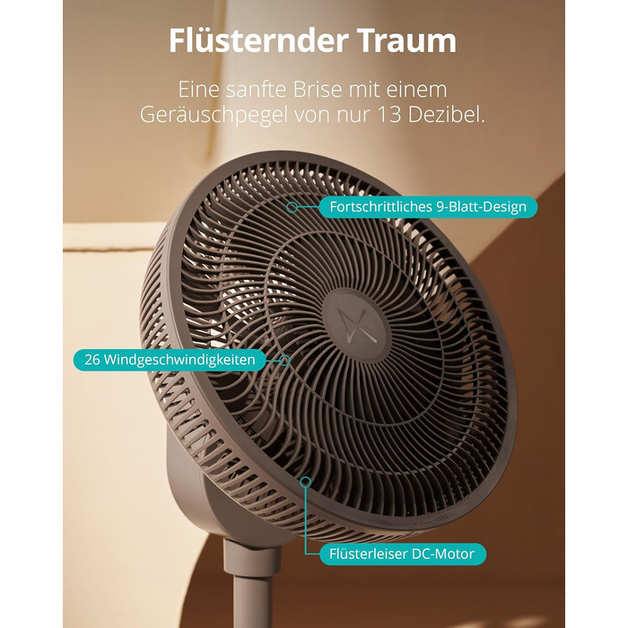 Вентилятор підлоговий Duux Whisper 2 - тихий, з регулюванням висоти (73-95 см), горизонтальна та вертикальна осциляція, сірий
