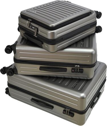 Набір валіз TydeCkare 20/28' (55/66/76 см): 20' ручна валіза з кишенею для ноутбука, 28' велика валіза 101л, ABS+PC, з TSA замком, помаранчевий (темно-сірий), 3 шт.