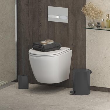 Набір для туалету з щіткою для унітазу Silikon, компактний, антибактеріальний, матовий, білий (графітовий сірий)