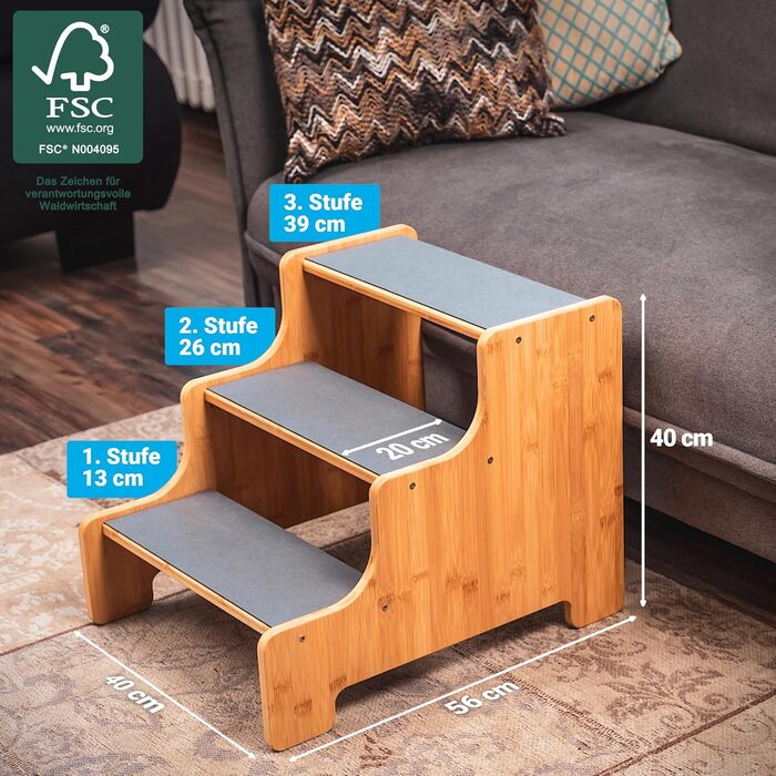 AMAZING Pet Stairs for Small, Medium, and Large Dogs, Cats. 3 Steps | Pet Stairs, Suitable for Young and Old Cats | 40 cm High for Sofa, Bed | Gentle on Joints, an Alternative to Dog Ramps