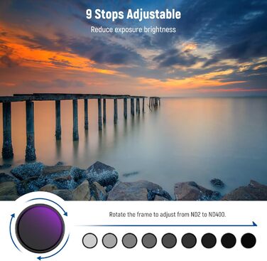 Фільтр ND2-400 (1-9 Stop) Variabler NEEWER 58mm для об'єктивів з нейтральною щільністю, з кришкою, стрічкою та серветкою