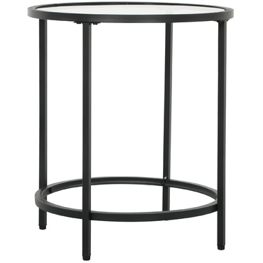 HOMCOM Side Table Round Coffee Table with Glass Tabletop, Metal Frame, Coffee Table, Nightstand for Living Room, Bedroom, Black, Ø48 x 54.7 cm | Aosom