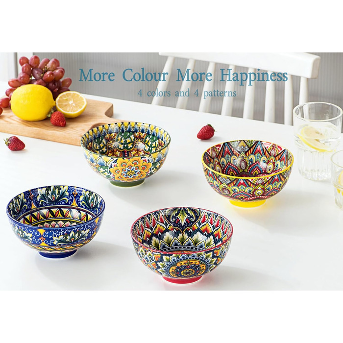 Набір супових тарілок Henten Home, 4 шт. - 360 мл, кераміка, для супу, десерту, морозива, богемний стиль