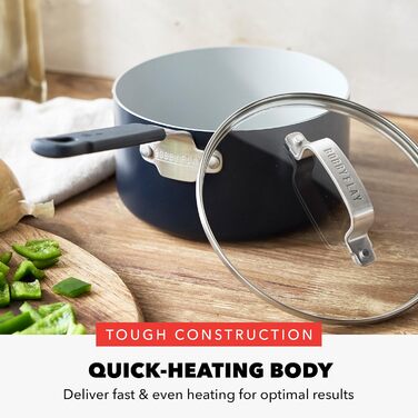 Набір кухонного посуду GreenPan x Bobby Flay 13 предметів, професійний алюміній, антипригарне покриття Ceramic, індукційний, силіконовий, безпечний для миття в посудомийній машині та духовці, сірий (Графіт/Nature's Delight), 2.4 л, Оксфорд Блакитний