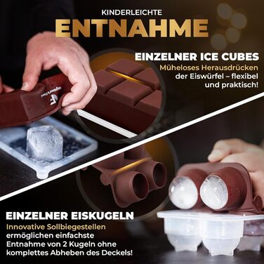 Neighbour's Friend Patented Ice Sphere Mold with Large Ice Cube Shape - XXL Ice Cube Molds for Whiskey, Rum & Cocktails - 6x Ice Spheres & 6x Ice Cubes Platinum Silicone - Dishwasher Safe