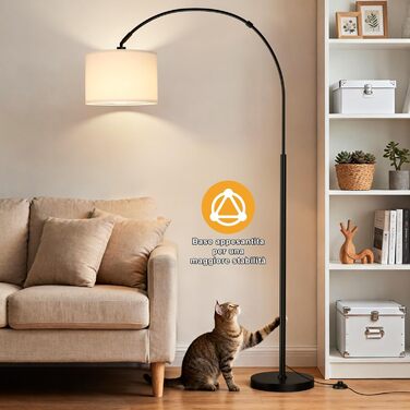 Торшер для вітальні Stehlampe з димером, LED E27, пульт ДУ, 3000K-6000K, бежевий (білий абажур + чорна база). Регульований кут нахилу 350°, висота 180 см.