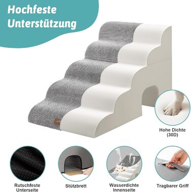 Dog stairs for small dogs, pet stairs for loft beds made of high-density sponge, dog stairs/ramp with washable cover (gray, 83x50x57cm-hole, 5.0)