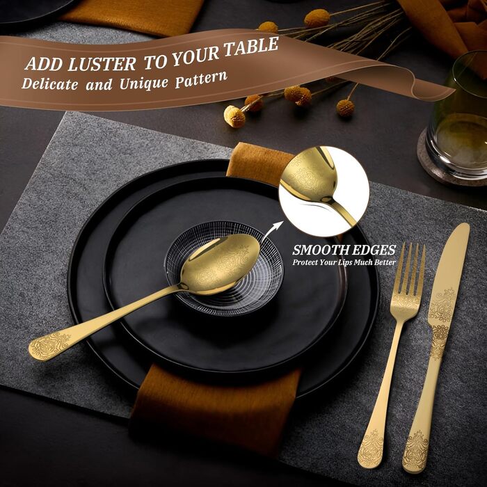 Набір столових приборів DRAGON RIOT на 6 осіб (30 предметів) з нержавіючої сталі, рожеве золото, елегантний набір ножів, виделок та ложок для дому, вечірки або ресторану