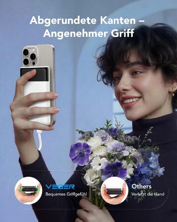 Повербанк VEGER 10000mAh 22.5W з вбудованим кабелем USB-C, швидка зарядка, білий