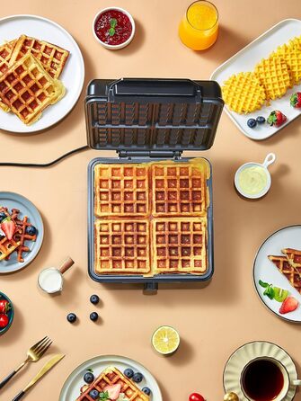 Reemix 4-Waffle Belgian Waffle Maker - 1200W Electric with Non-Stick Plates, Adjustable Temperature & Easy Cleaning, Stainless Steel