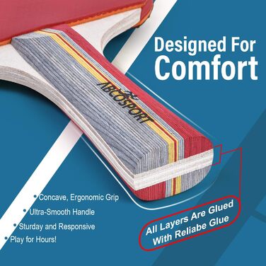 Набір для пінг-понгу Abco Tech: 4 ракетки з м'яким покриттям та 6 м'ячів, для професійних та любительських ігор, 2-4 гравці