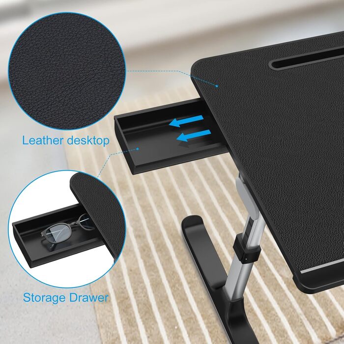 NEARPOW Підставка для ноутбука в ліжко, XXL, регульований столик для комп'ютера, стійка для ноутбука в ліжко або на диван, підставка для книг та ящик (Чорний)