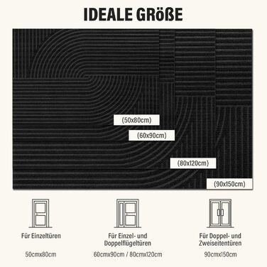 Привітальний килимок FEOMOS 60x90 см, протиковзний грязезахисний килим для входу, коридору, кухні та балкона, чорний, придатний для прання