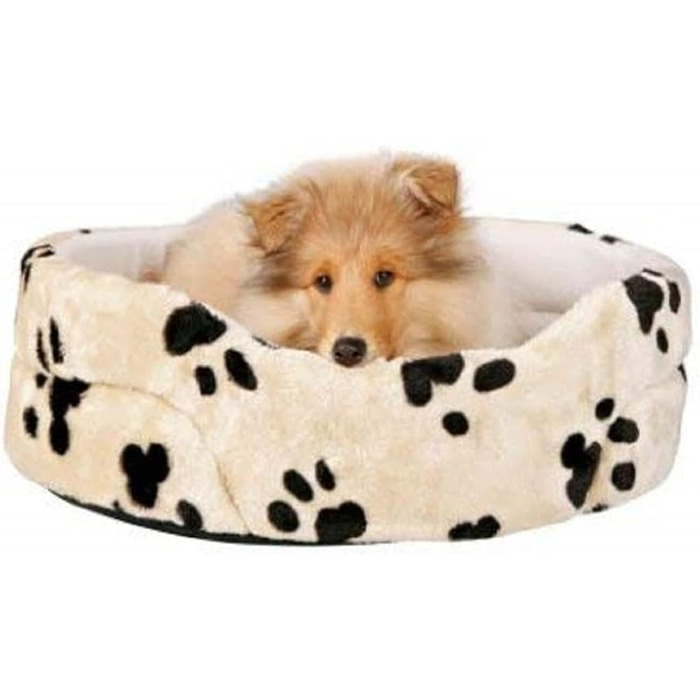 Ліжко для собак TRIXIE Joey, 55x48 см, бежеве - м'яке та зручне місце для сну з милим дизайном лапок, кошик для маленьких собак, неслизьке, 37003