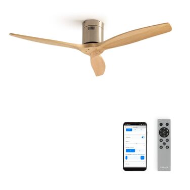 Вентилятор стельовий WINDCALM M з підсвічуванням, ABS, Нікель, дерево, Wi-Fi, пульт, 40W, Ø132cm, таймер, літо/зима