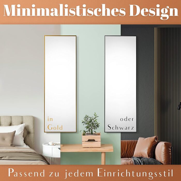 KARDELIA HOME® Mirror - 150x50cm in Matte Black - Brightening 3-in-1 Full-Length Mirror - Practical as a Standing Mirror or Wall Mirror