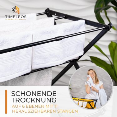 Складана сушилка для білизни - компактна, 6 ярусів, 11 стрижнів, чорна. Підходить для ванної, балкону, дверей та душу.