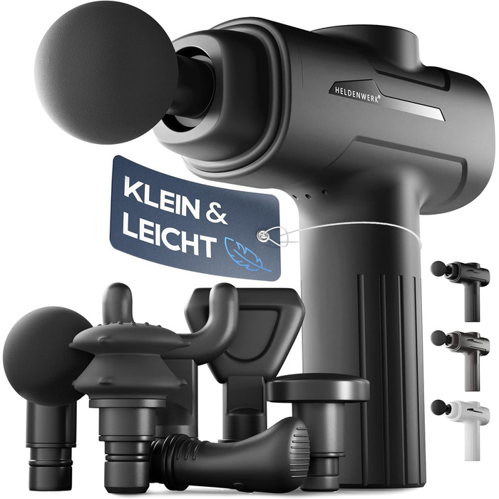 Heldenwerk Massage Gun - Muscle Massager with 6 Attachments & 3200 RPM - USB-C Rechargeable - Black