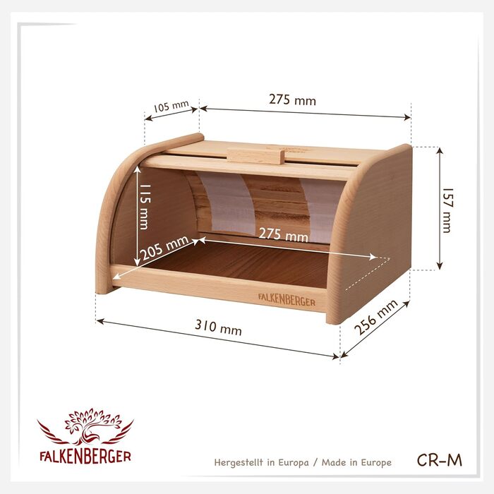 Бротоксина з бука, 32x25x16 см, з роликовим кришкою, ручна робота, натуральне дерево