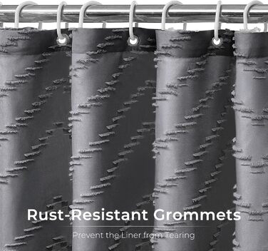 Шторка для душу, довга, в стилі фермерського дому, богемний шик, туфтована, Chevron, текстурована, смугаста, мінімалістична, тканинна, мила, сіра, 198.1 x 182.9 см (1 шт.)