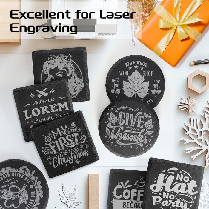MAPRIAL 36-Piece Slate Coasters Bulk, 10.2 cm Hexagonal, Blank, Black Stone Coasters for Drinks, Natural, Handmade, Hexagon, Stone for Laser Engraving, Gifts, Engraving, Halloween (48 Pieces)