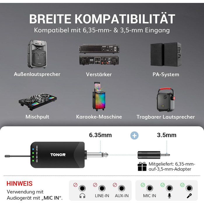 TONOR TW720 Бездротовий мікрофон Bluetooth з металевим корпусом, UHF, 100м, 2 шт. для караоке, вечірок, конференцій