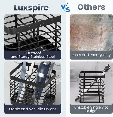 Підставка для зубних щіток Luxspire, електрична, з нержавіючої сталі, настінна без свердління, чорна, 2 слоти