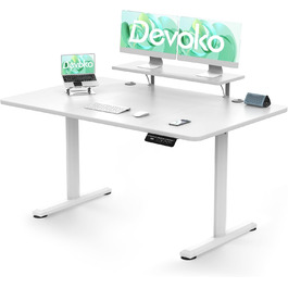 Електричний регульований письмовий стіл Devoko 140×60 см з підставкою для монітора, ергономічний стіл-трансформер з пам'яттю висоти, вінтажний коричневий