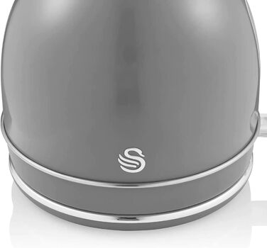 Swan Retro Electric Kettle - 1.8L, Vintage Design, Automatic Shut-Off, Cordless, BPA-Free Stainless Steel, 3000W, Grey