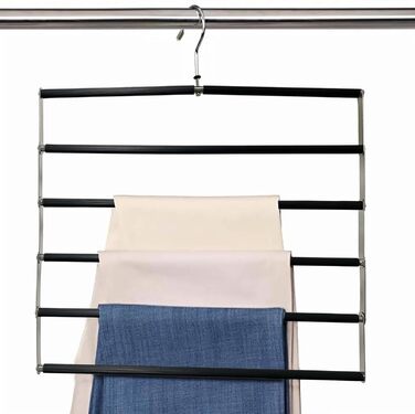 Collapsible Pants Hanger, Space-Saving Pants Hanger, Foldable Non-Slip Pants Rack Made of Stainless Steel, Multifunctional Closet Organizer, Holds Multiple Pants, Jeans, Scarves, Black