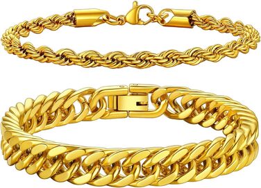 Набір браслетів для чоловіків Richsteel з нержавіючої сталі, 3 шт., чорний/сталь/золотий, 9/8/4 мм, довжина 19/21/23 см, для подарунка