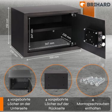 Сейф для бізнесу Brihard Business XL Tresor з ключовим замком, 50x35x36 см, сірий Titan, сімейна версія (25x35x25 см)