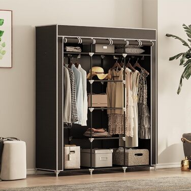 Wardrobe, Fabric Wardrobe for Bedroom, Fabric Closet, Large Storage Space, Sturdy Wardrobe, for Bedroom, Dressing Room, 150x45x175cm, (Black)