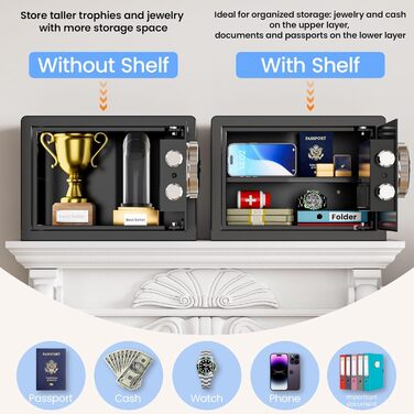 Сейф з відбитком пальця з LED-підсвічуванням – біометричний сейф з тихою системою відкривання, підсвічуванням клавіатури, з нержавіючої сталі, анти-злодійський