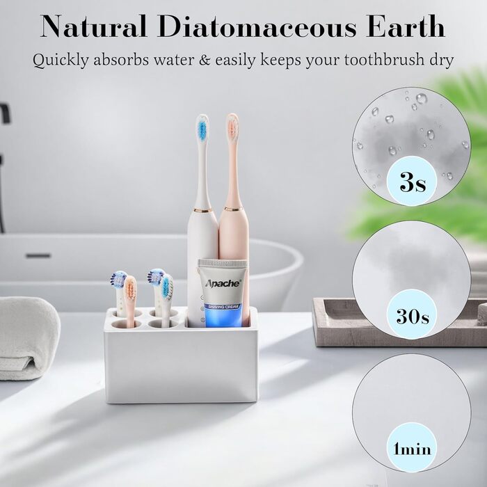 Підставка для зубних щіток Luxspire з 5 відсіками, для ванної кімнати, швидковисихаюча, електрична, для зберігання зубних щіток та пасти, білий мармур