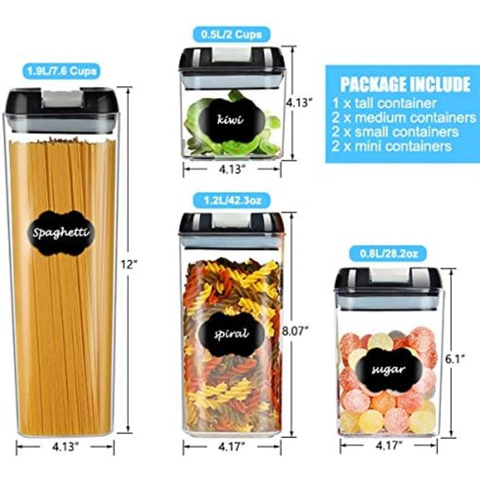 Набір контейнерів для зберігання продуктів 7 шт. - герметичні, з етикетками, для кухні