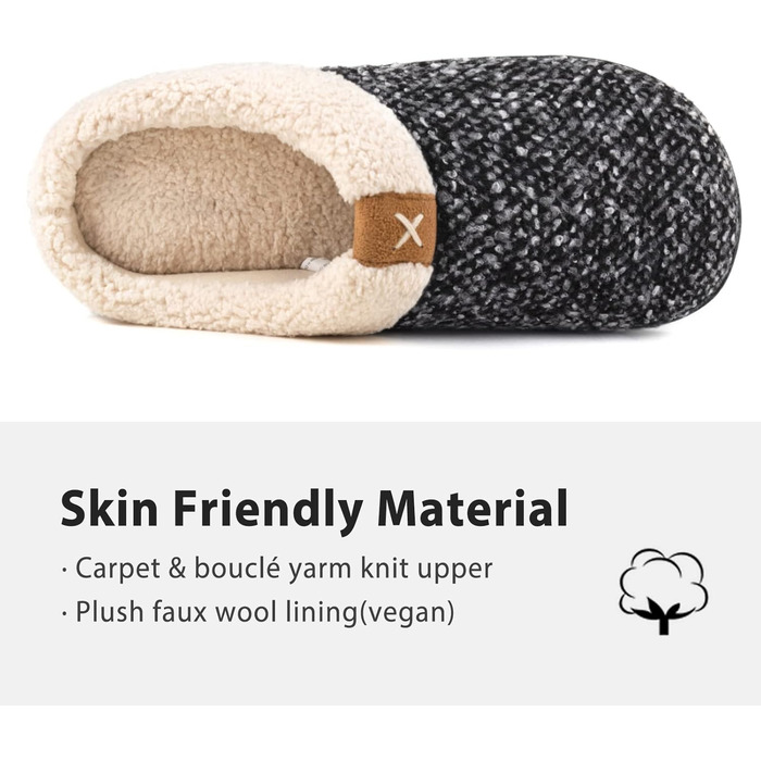 Чоловічі тапочки ULTRAIDEAS з плюшем, теплі зимові тапочки з ворсистим підкладкою, зручні тапочки з піною з пам'яттю, неслизька гумова підошва для дому та вулиці (46/47 EU, Чорний)