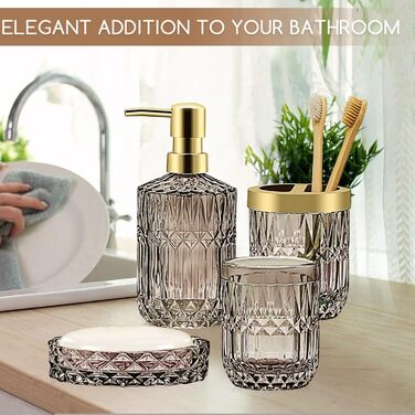 Набір аксесуарів для ванної кімнати зі скла, 5 шт. (мильниця, дозатор мила, тримач для зубних щіток, контейнер для ватних паличок, стакан) чорний