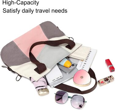 Сумка жіноча Canvas через плече Hobo великої місткості, рожева - для школи, шопінгу, повсякденного використання