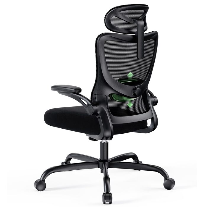 Офісний стіл Марсаїл: ергономічне крісло з регульованою поперековою підтримкою, підголівником та підлокітниками, регулювання висоти та функція гойдання, чорний