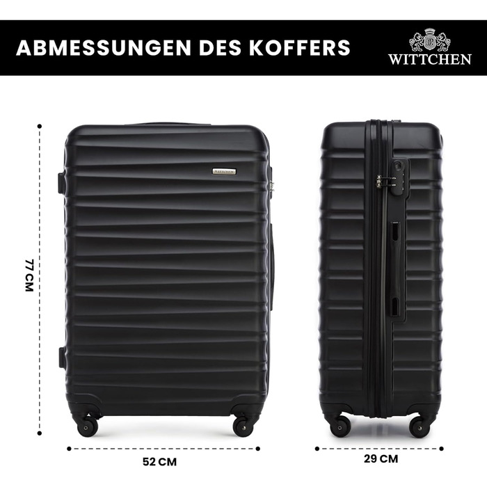 Валіза на колесах WITTCHEN Groove Line L, велика, чорна, ABS, з кодовим замком, для авіакомпаній Lufthansa/Eurowings/Ryanair