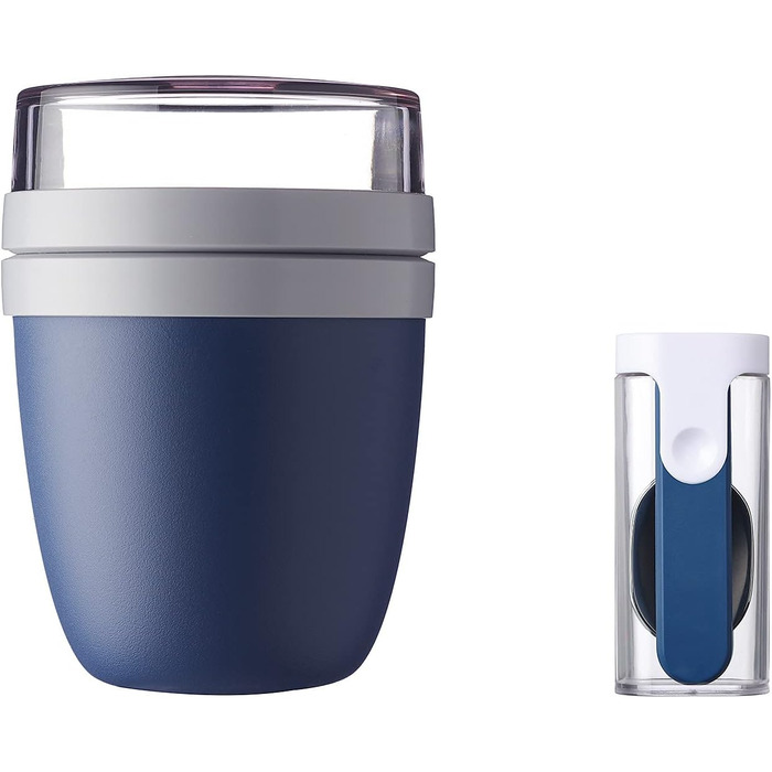 Mepal - Lunchpot & Folding Spoon Ellipse Set - Yogurt Cup To Go including Spoon - Separate compartments for yogurt & muesli - Meal Prep - Folding spoon To Go with travel case - Nordic Denim