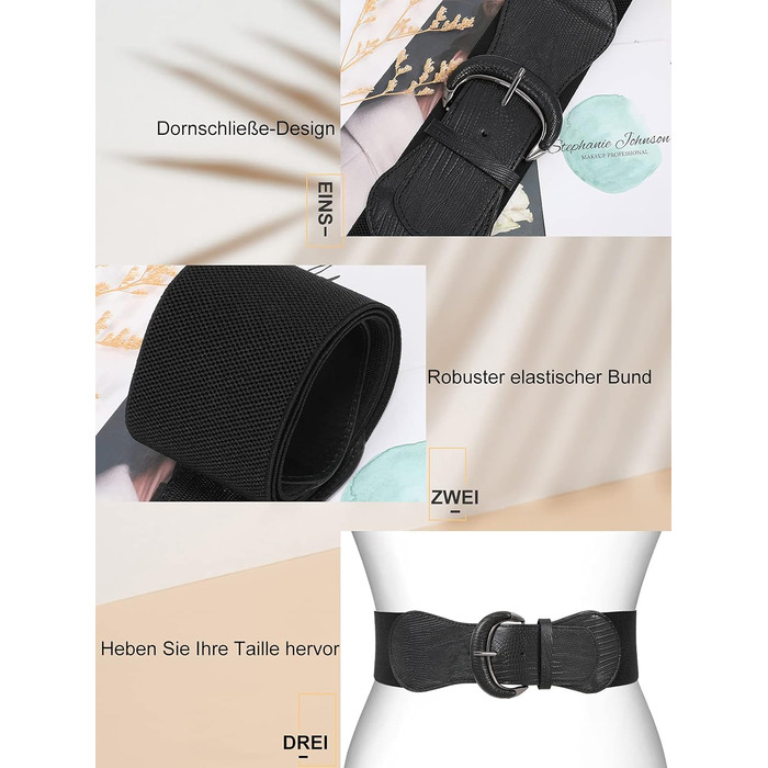 Жіночий широкий еластичний пояс JasGood 2 шт. В'язаний ремінь для суконь, штанів, джинсів. Чорний/Бежевий. Розмір M (76-90 см), L (91-105 см)