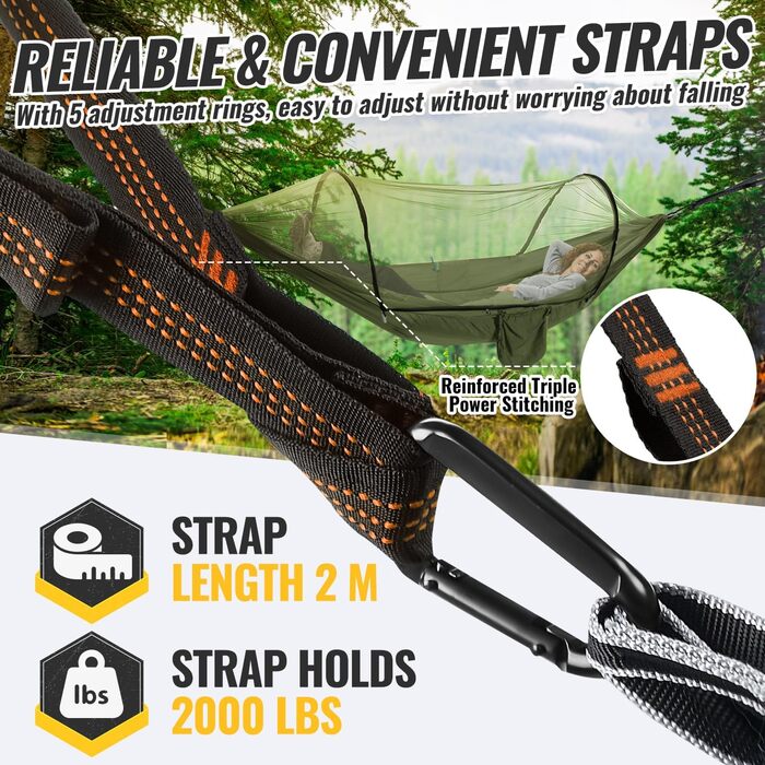Легка туристична гамак з москітною сіткою, 300 кг | Гамак для кемпінгу, подорожей, рюкзаків, туризму, саду (270x140 см)
